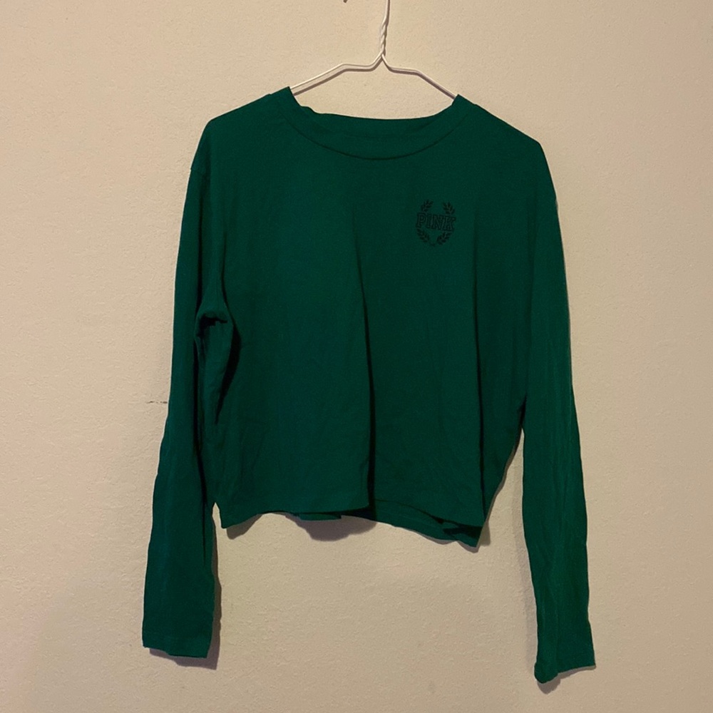 PINK Victorias Secret Womens Long Sleeve Crop Top Forest Green Size Large